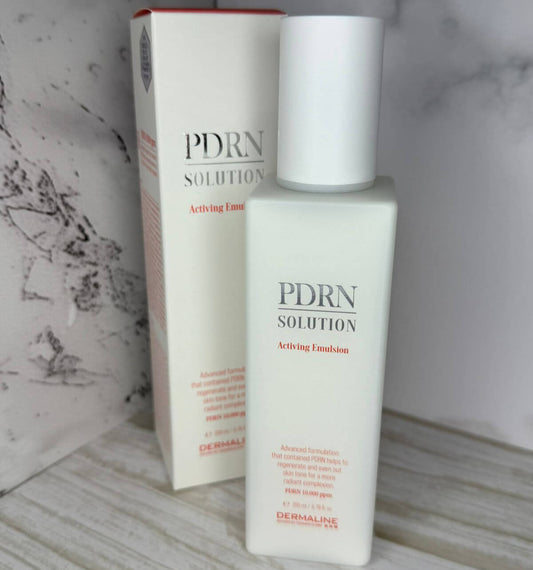 PDRN Solution bottle and box on a marble surface