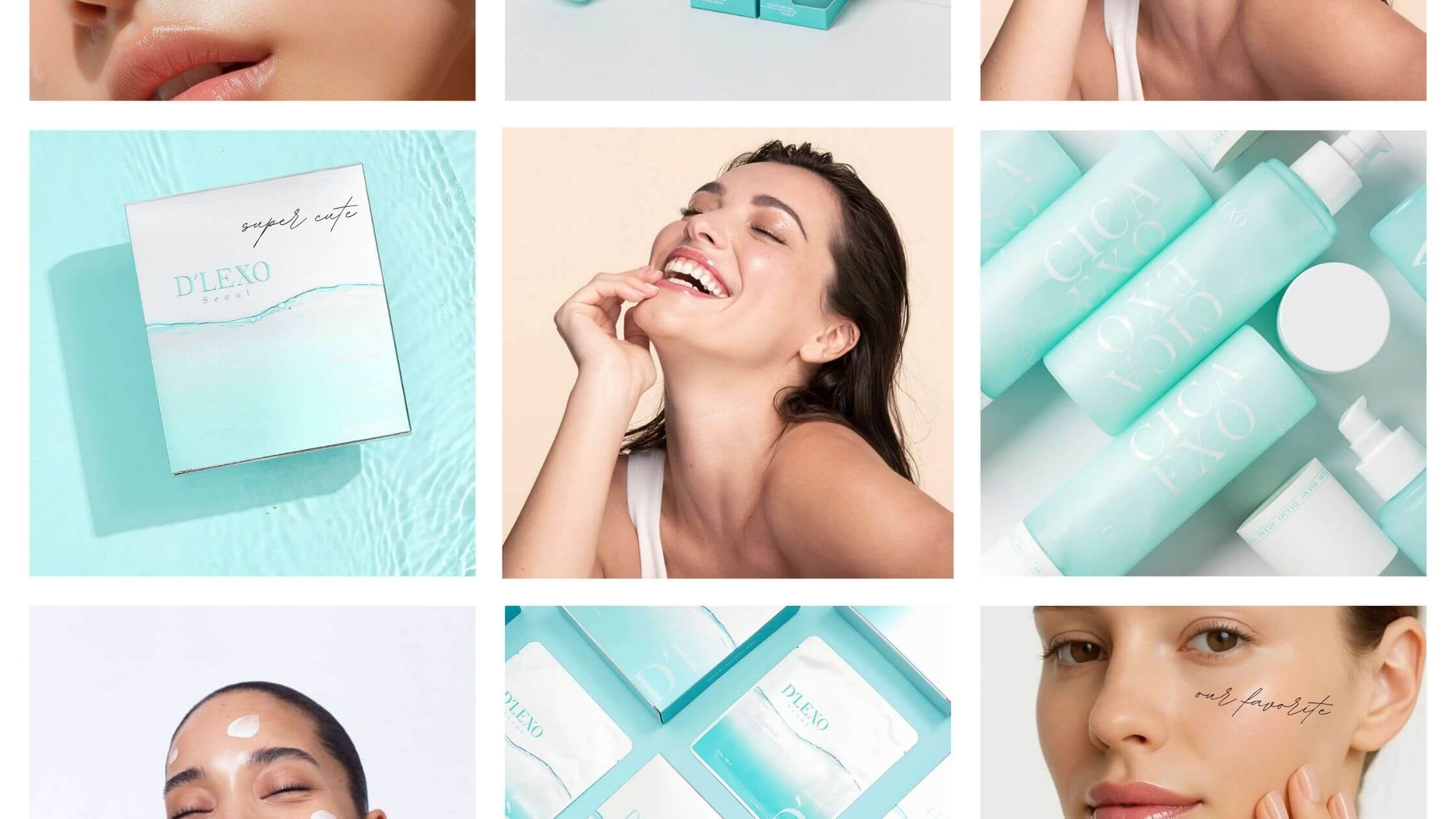Collage of a woman using a skincare product, with close-ups of the product and packaging.