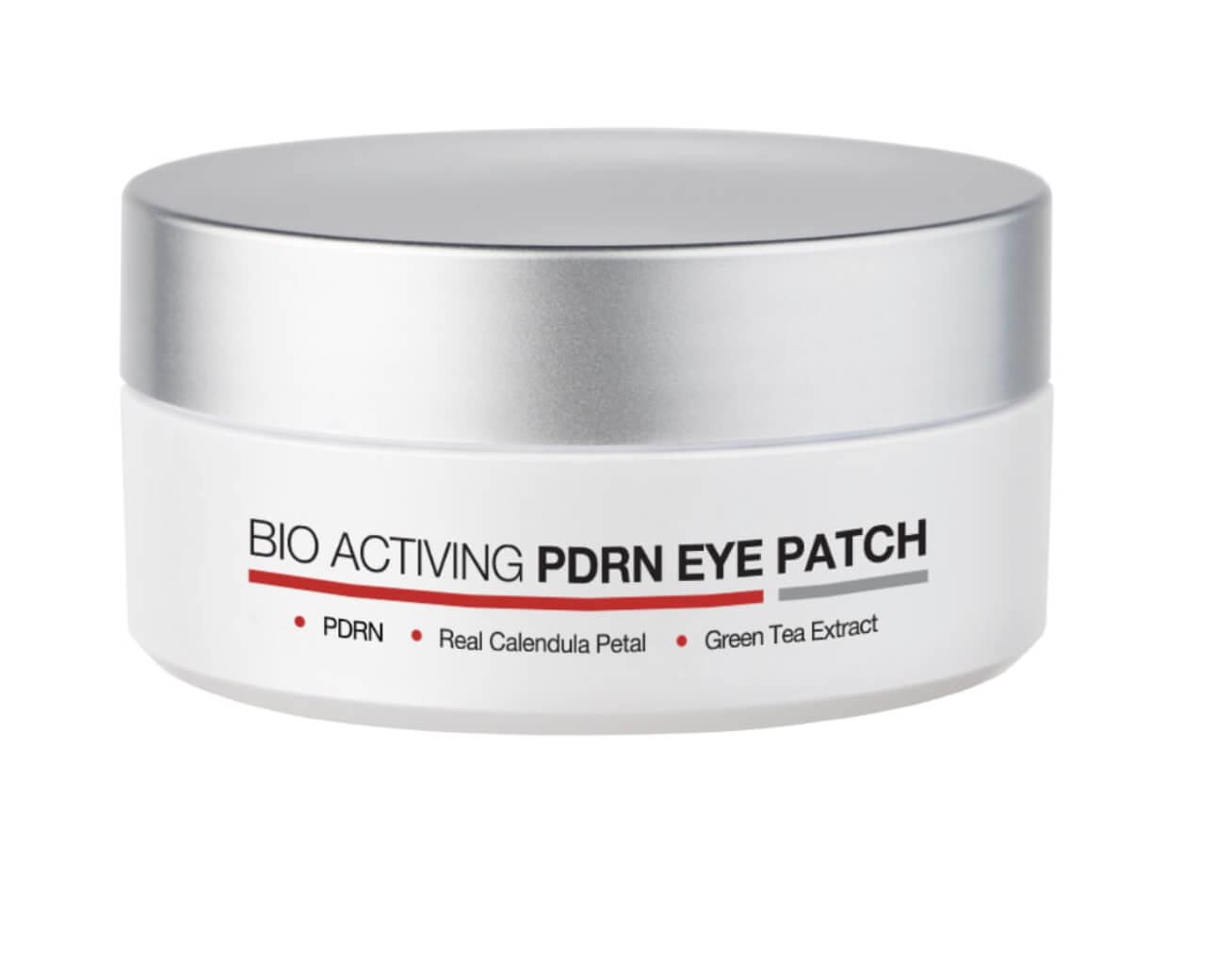 Jar of BIO ACTIVING PDRN Eye Patch with silver lid on a white background