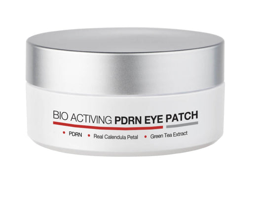 Jar of BIO ACTIVING PDRN Eye Patch with silver lid on a white background