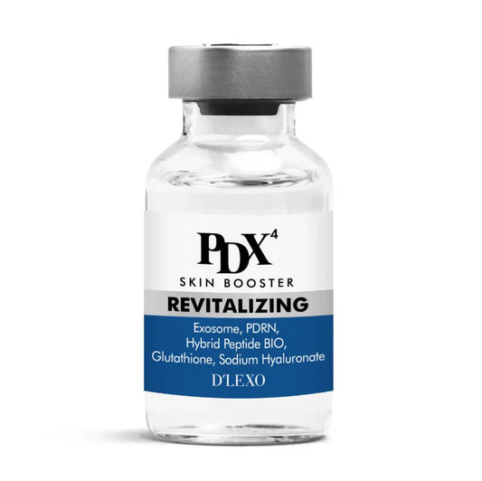 Skin booster vial with PDX4 branding on a white background. D'LEXO Brand.