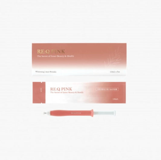 RE-Q PINK skincare product packaging on a white background. Vaginal Serum.